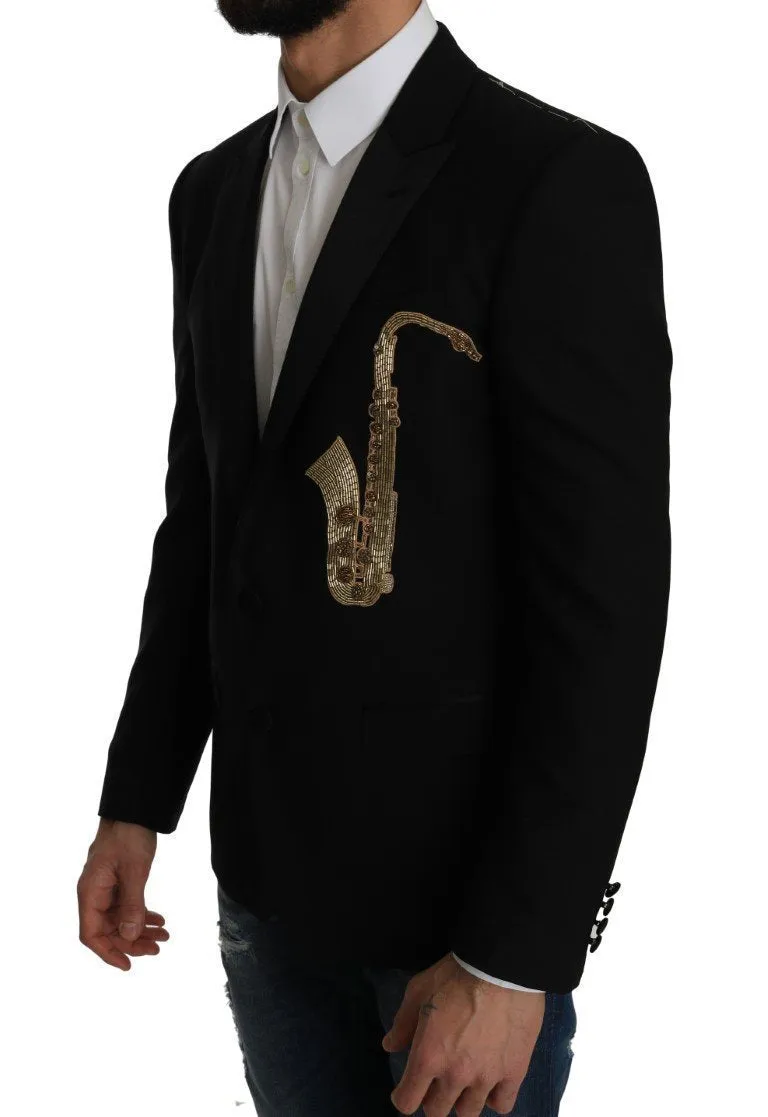 Black Wool MARTINI Slim Gold Blazer  Jacket