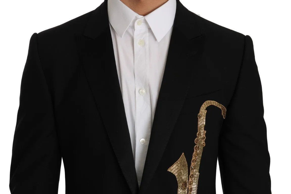 Black Wool MARTINI Slim Gold Blazer  Jacket