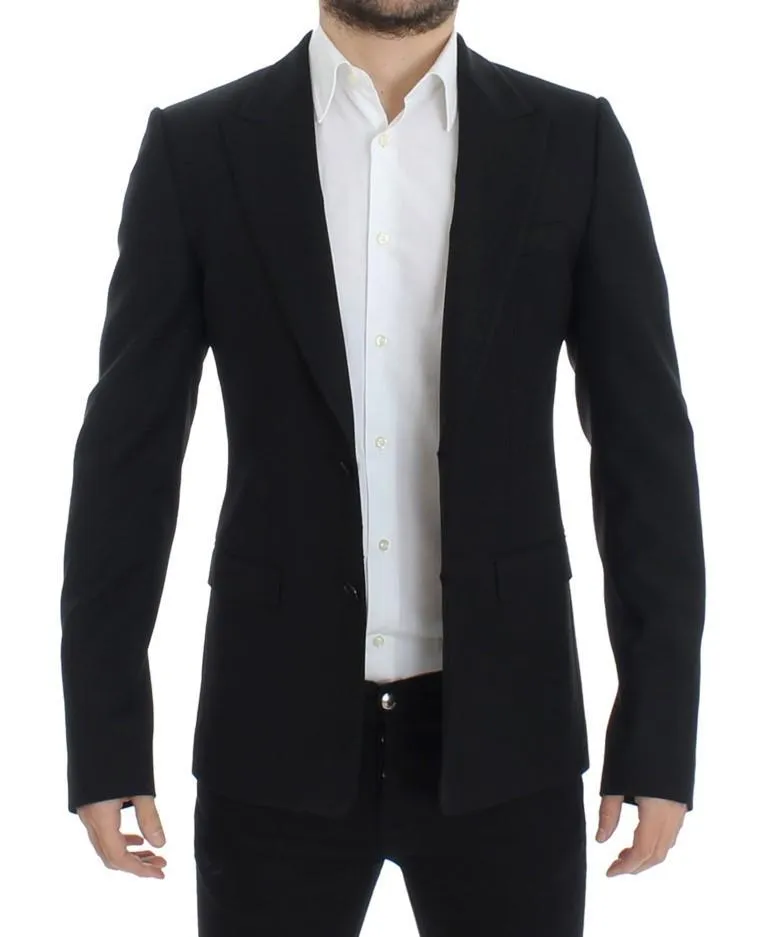 Black wool slim fit blazer