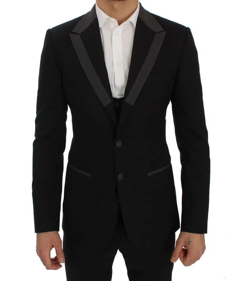 Black Wool Stretch Slim Blazer Jacket