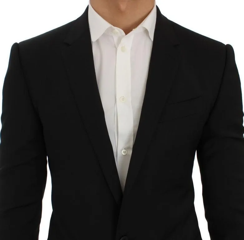 Black Wool Stretch Slim Blazer Jacket