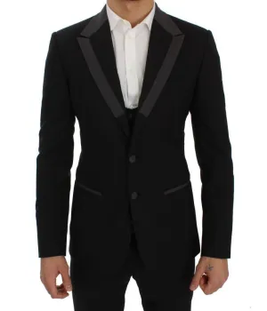 Black Wool Stretch Slim Blazer Jacket