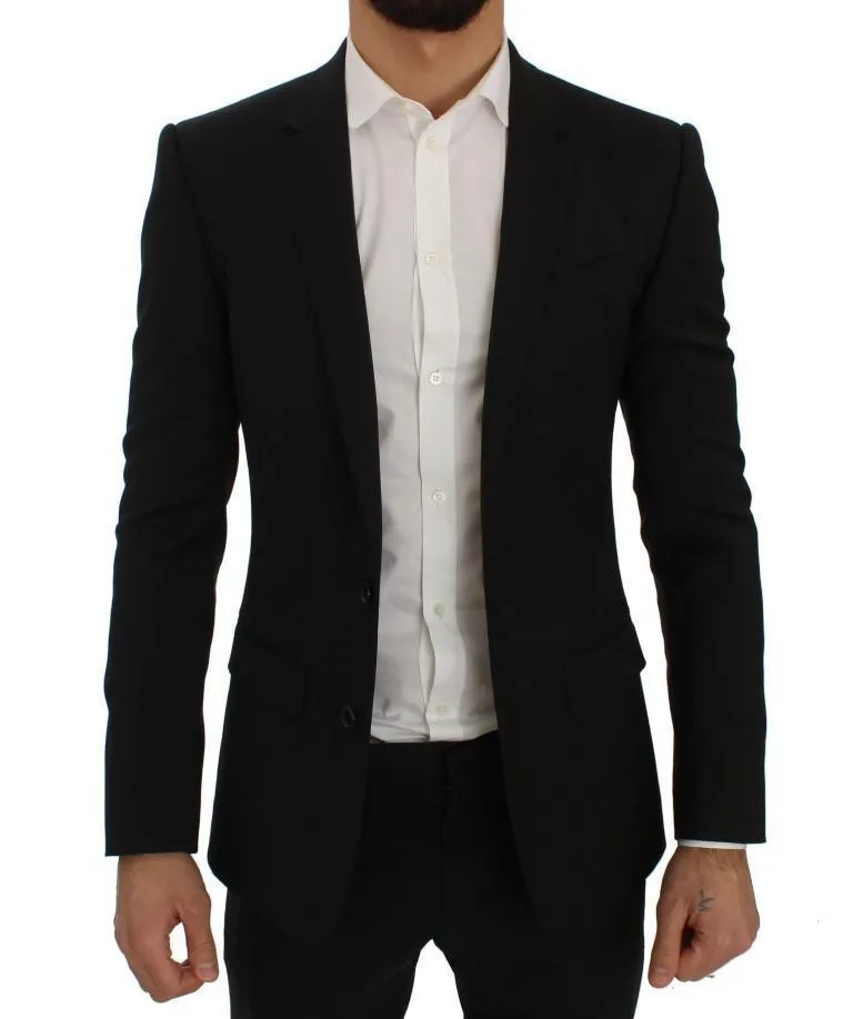 Black Wool Stretch Slim Blazer Jacket