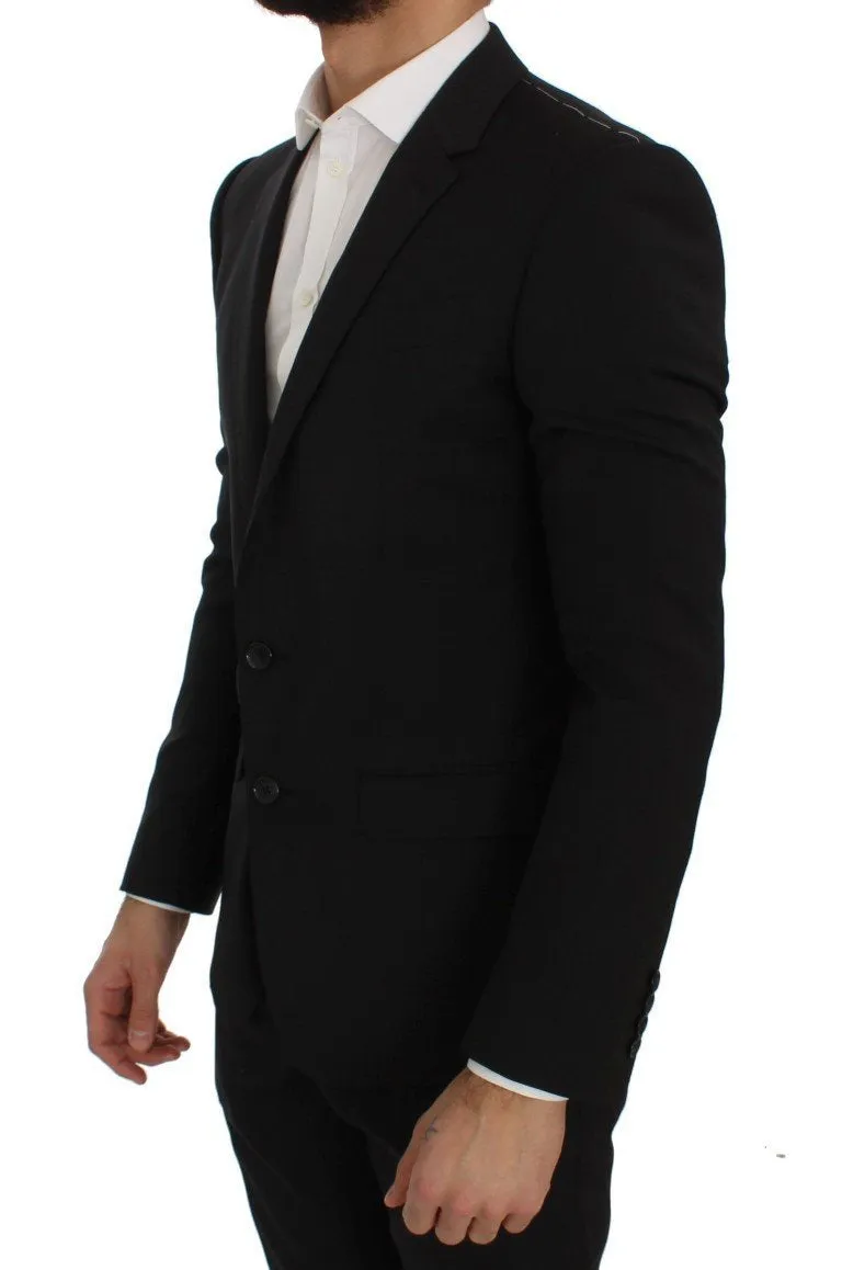 Black Wool Stretch Slim Blazer Jacket