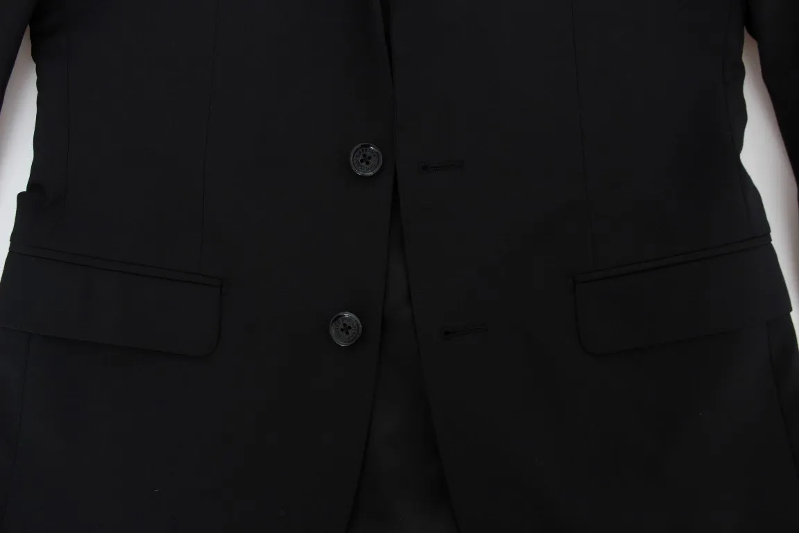 Black Wool Stretch Slim Blazer Jacket