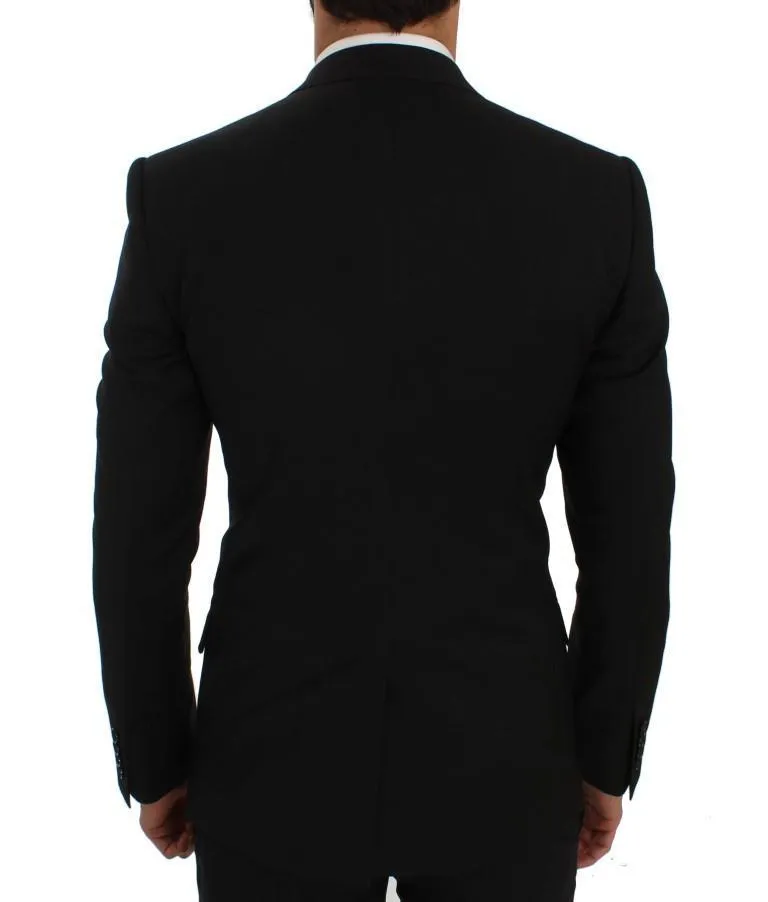 Black Wool Stretch Slim Blazer Jacket