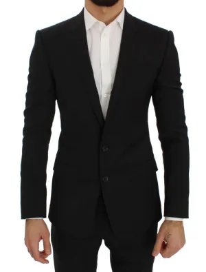Black Wool Stretch Slim Blazer Jacket