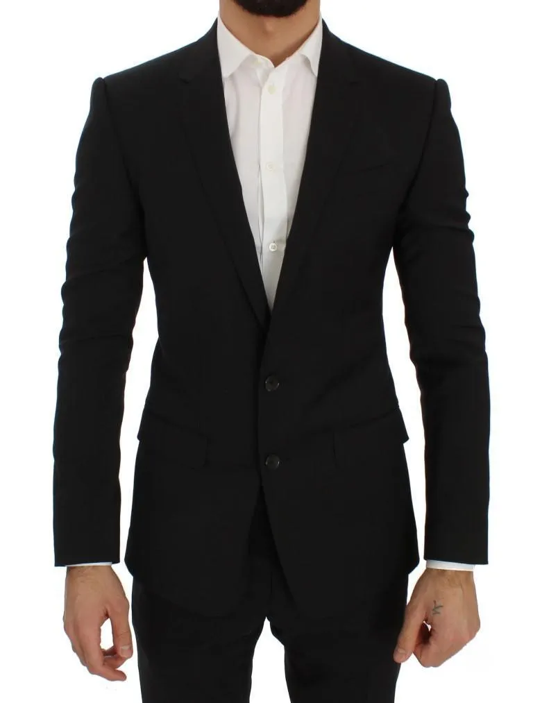 Black Wool Stretch Slim Blazer Jacket