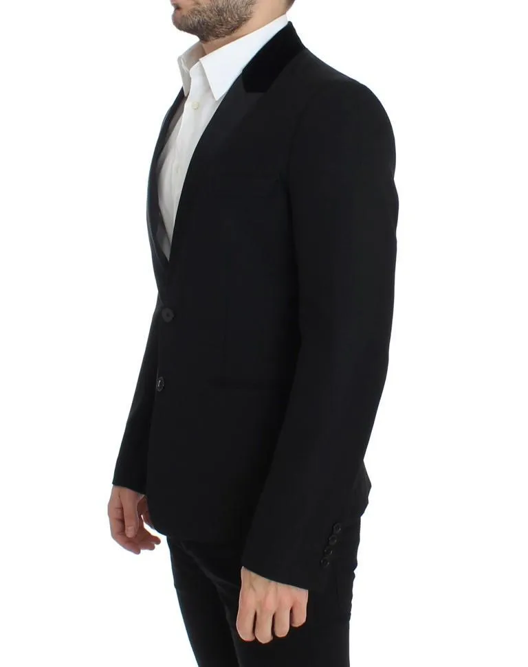 Black wool stretch slim fit blazer