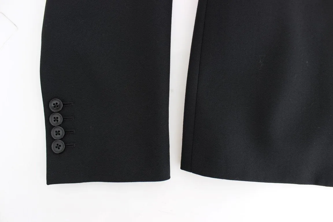 Black wool stretch slim fit blazer
