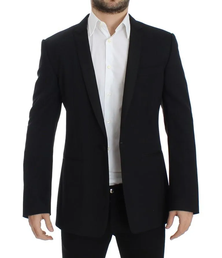 Black wool stretch slim fit blazer