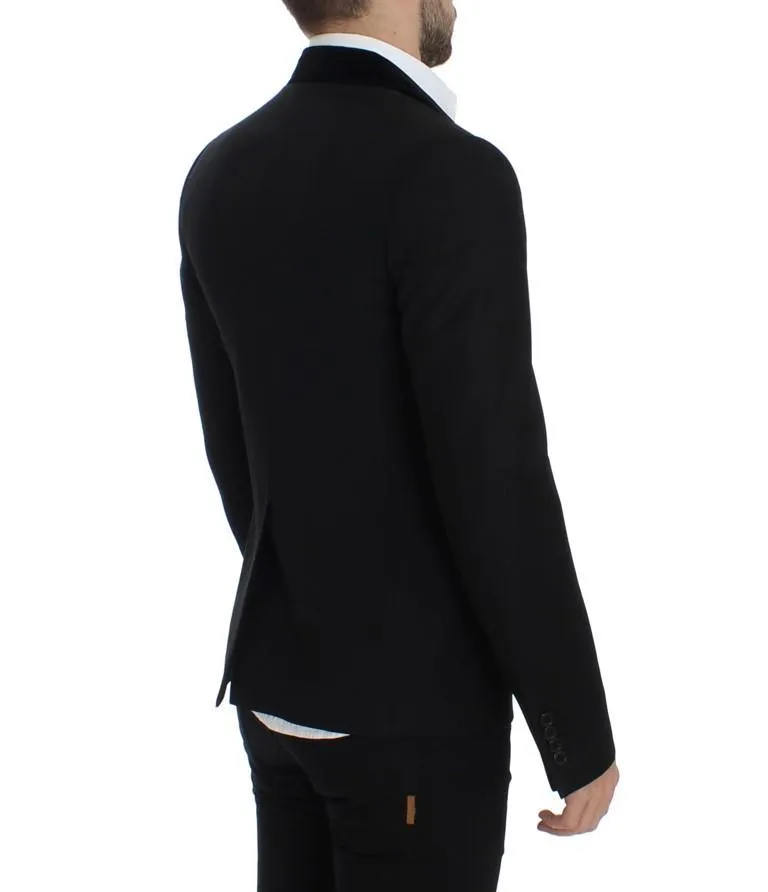 Black wool stretch slim fit blazer