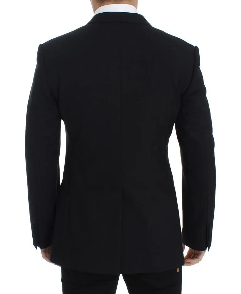 Black wool stretch slim fit blazer