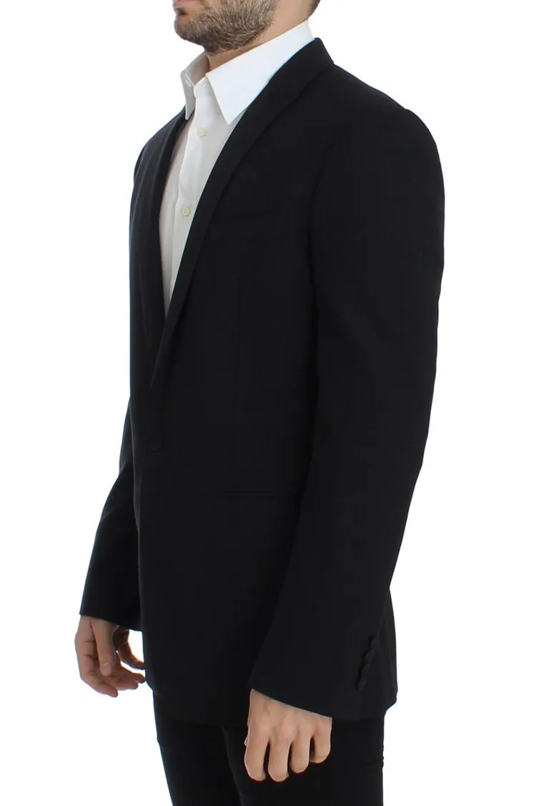 Black wool stretch slim fit blazer