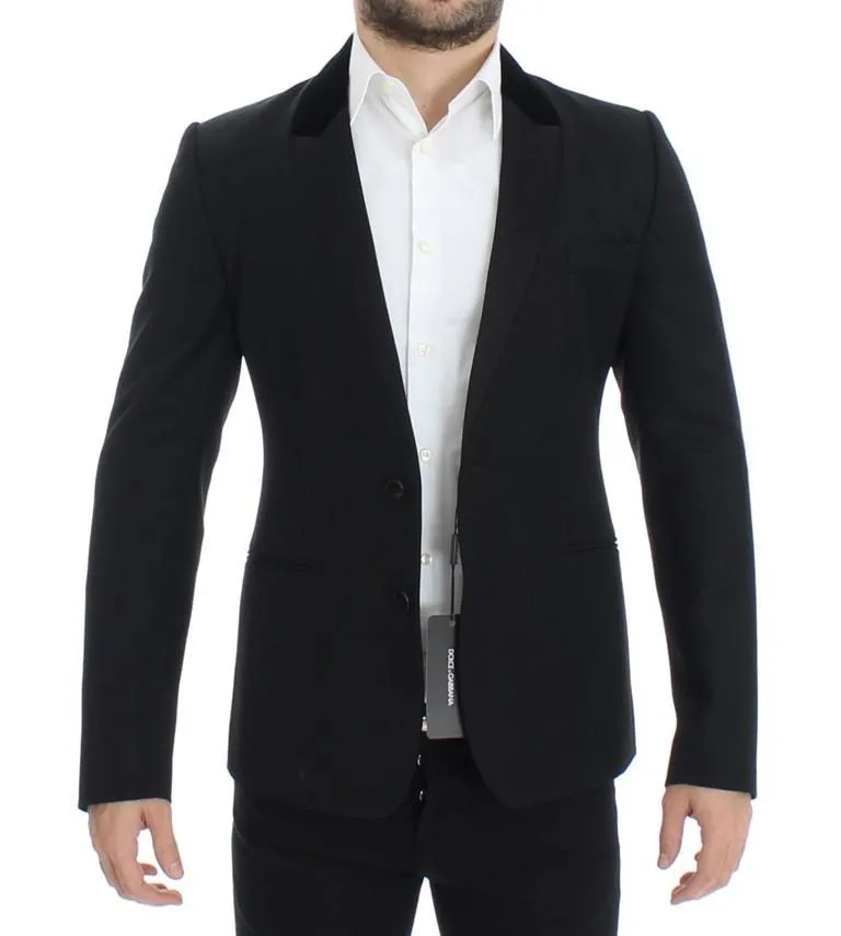 Black wool stretch slim fit blazer