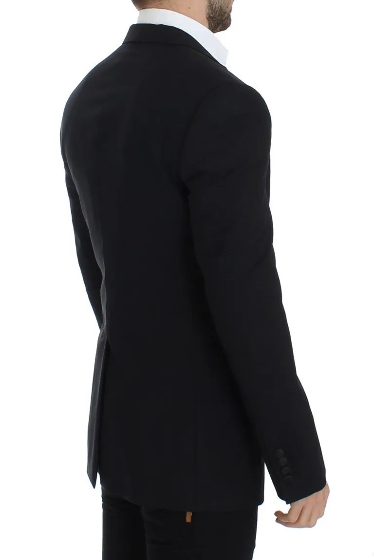 Black wool stretch slim fit blazer