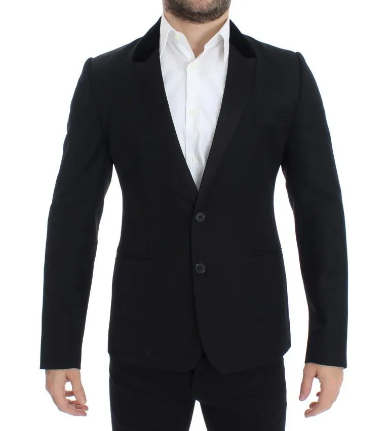 Black wool stretch slim fit blazer