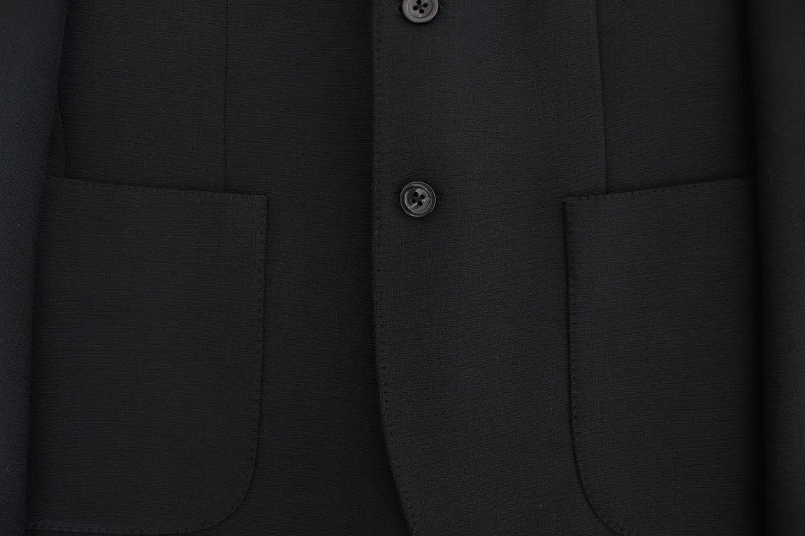 Black wool stretch two button blazer
