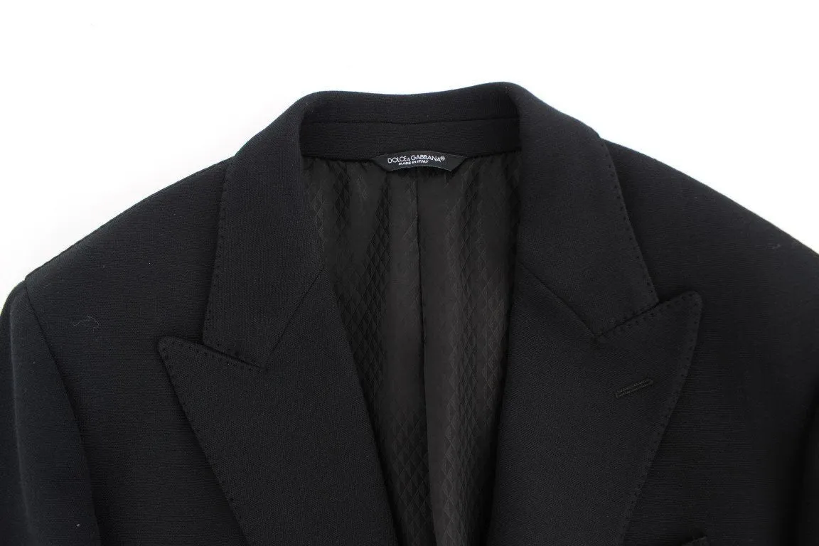 Black wool stretch two button blazer