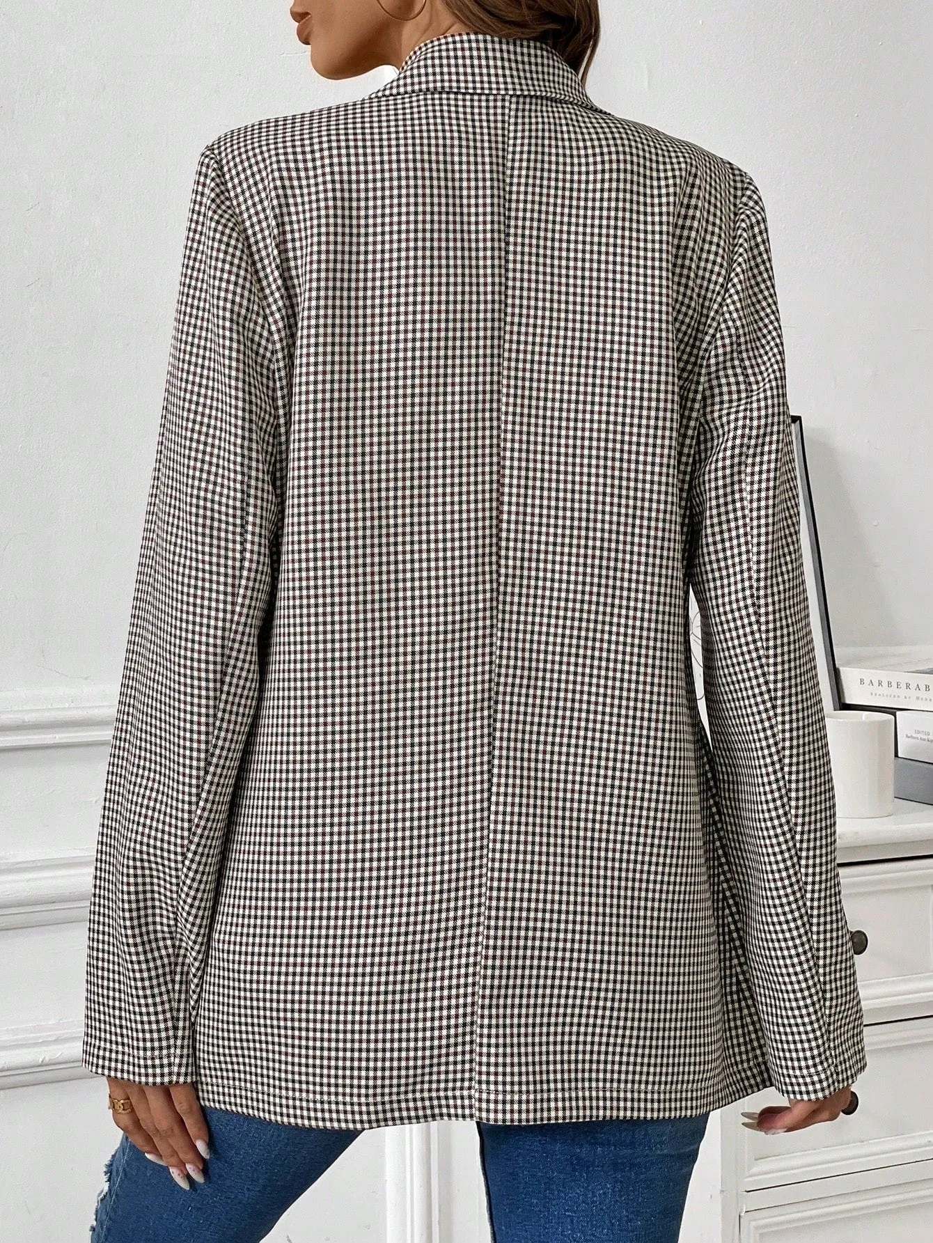 Blazer de Doble Botonadura a Cuadros para Mujer