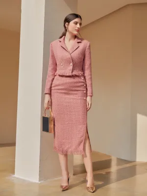 Blazer Tweed con Botón y Flecos
