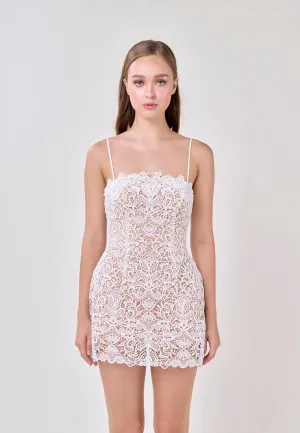 Blessing Beige Sleeveless French Lace MIni Dress