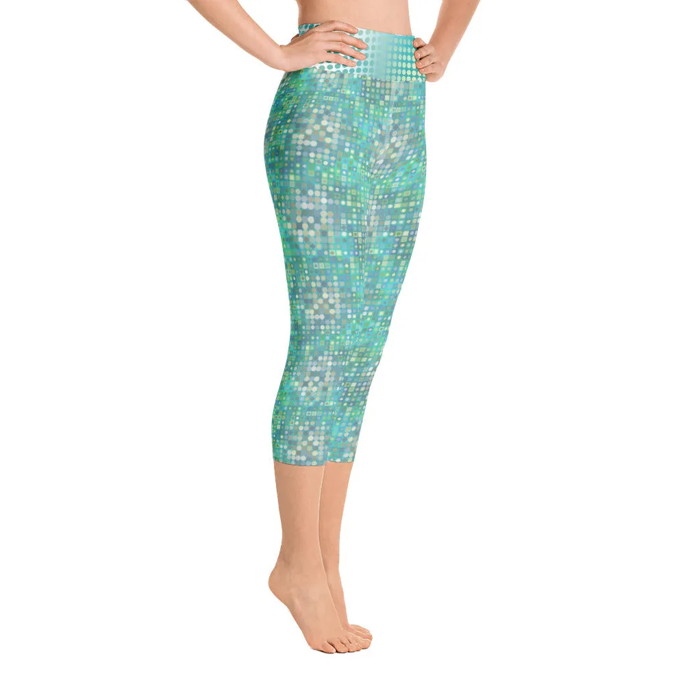 Blue and Green Abstract - Yoga Capri Leggings
