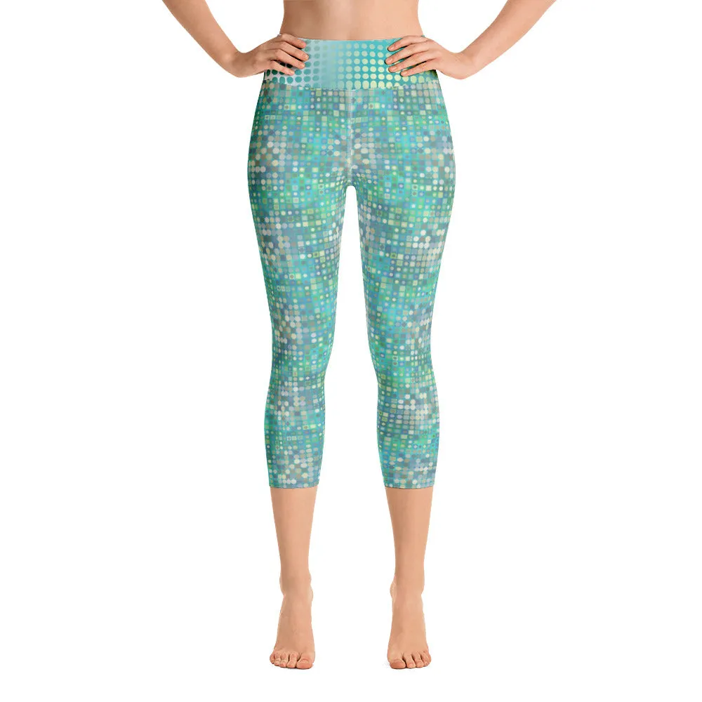 Blue and Green Abstract - Yoga Capri Leggings