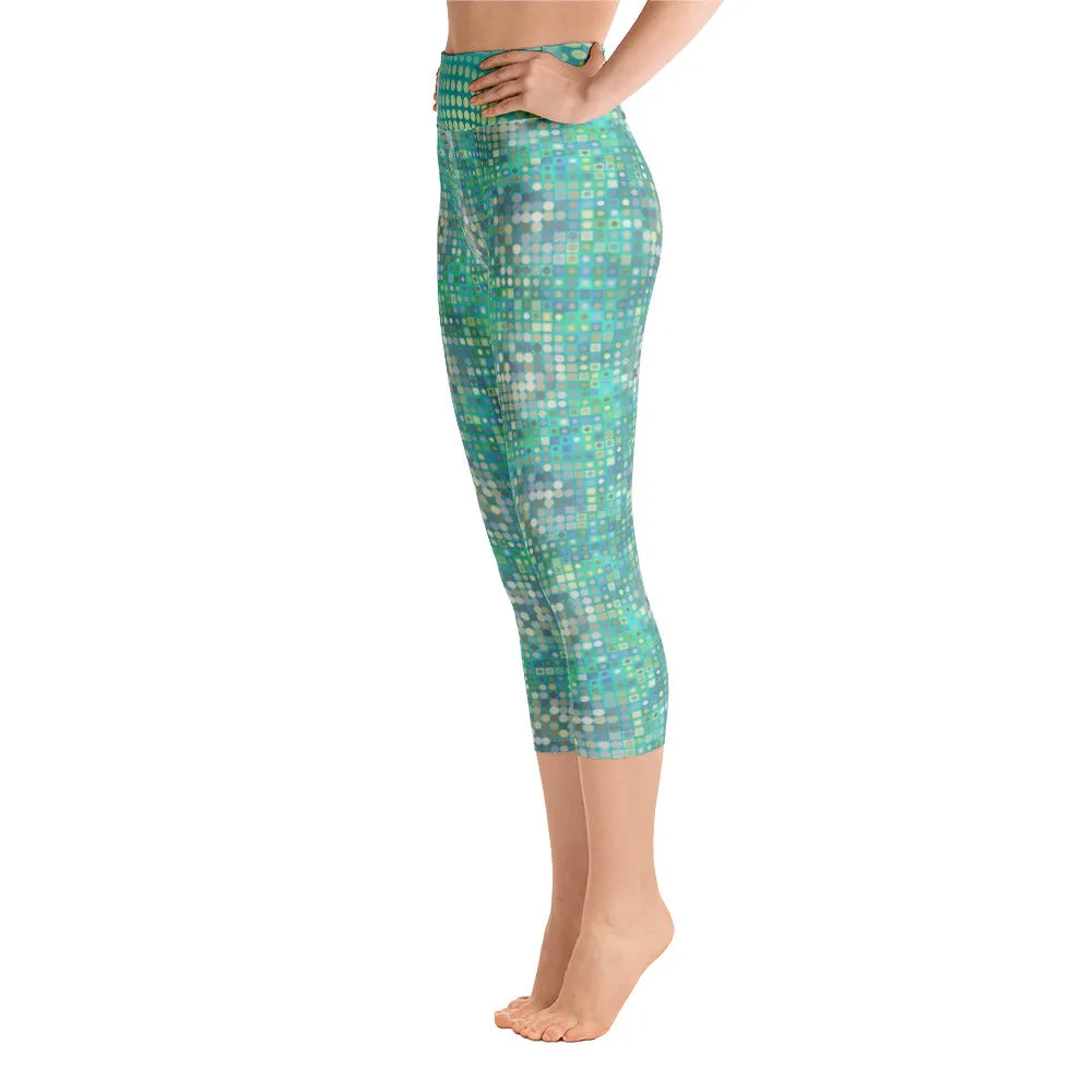 Blue and Green Abstract - Yoga Capri Leggings