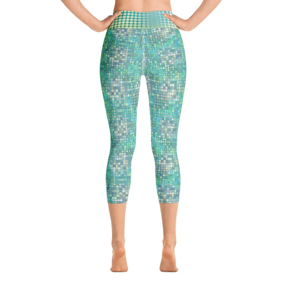 Blue and Green Abstract - Yoga Capri Leggings