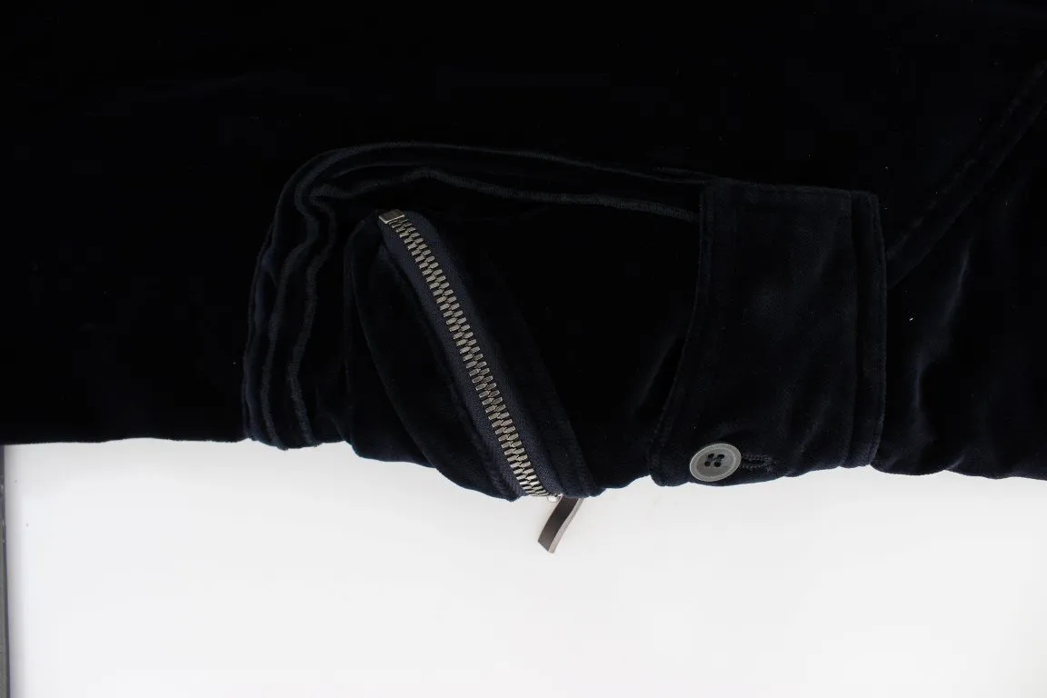 Blue Cotton Blend Loose Fit Cargo Pants