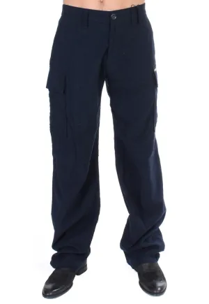Blue Cotton Cargo Straight Fit Pants