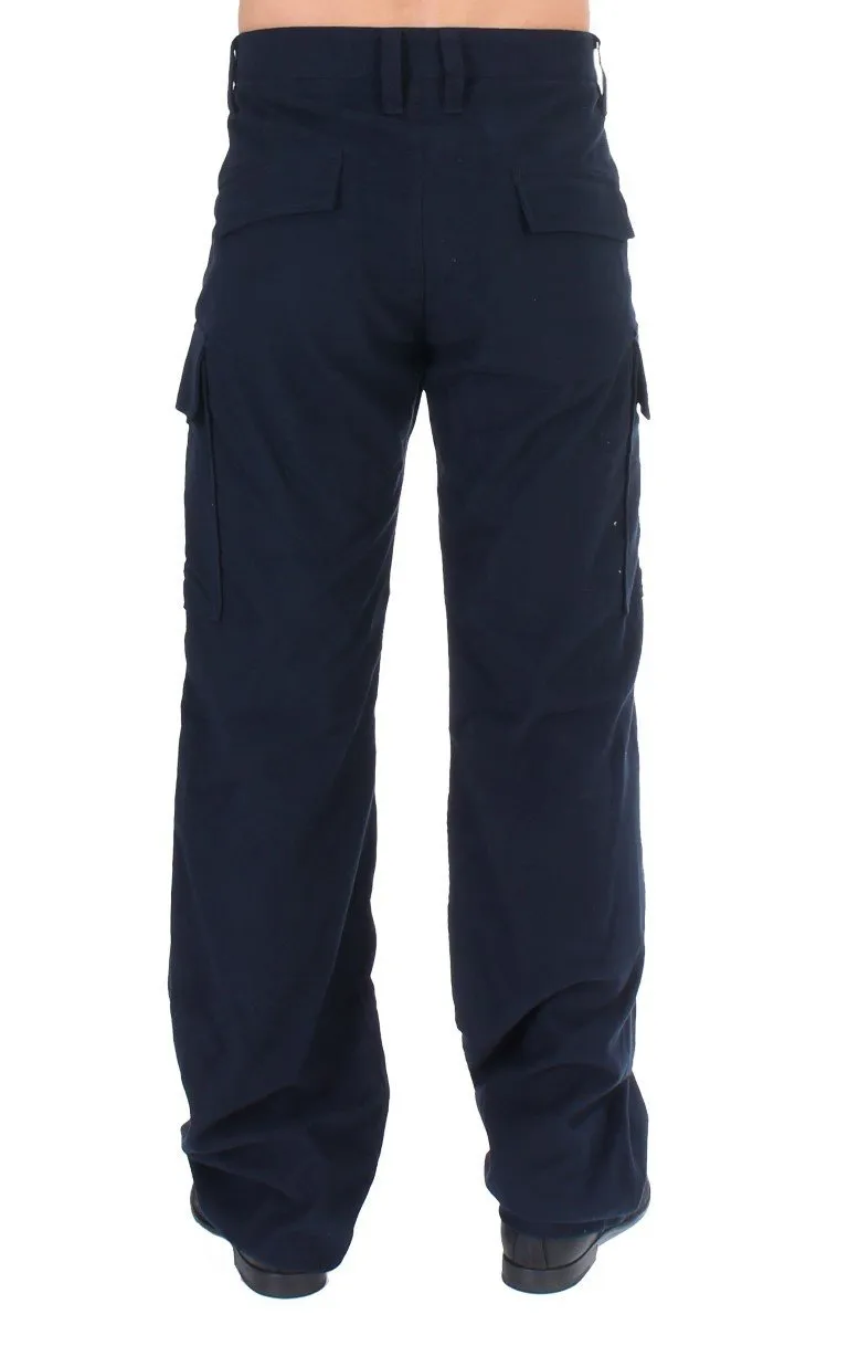 Blue Cotton Cargo Straight Fit Pants
