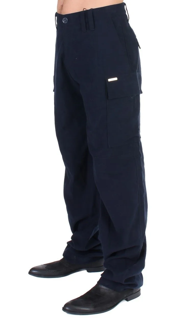 Blue Cotton Cargo Straight Fit Pants