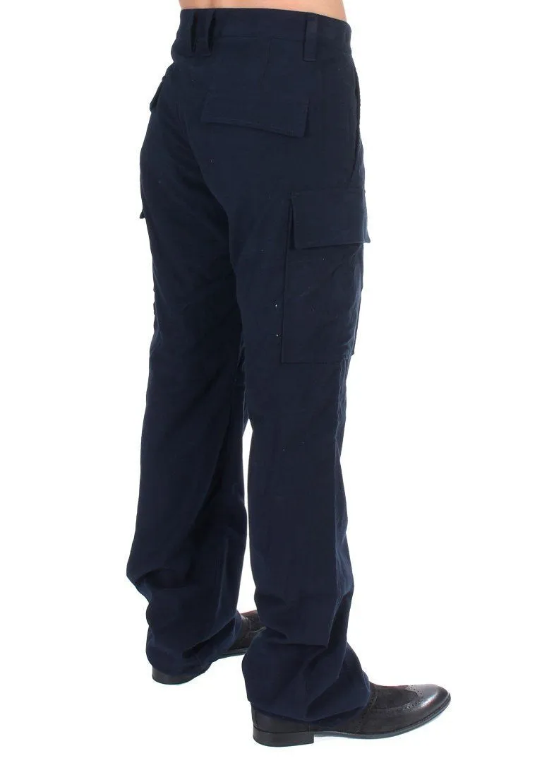 Blue Cotton Cargo Straight Fit Pants