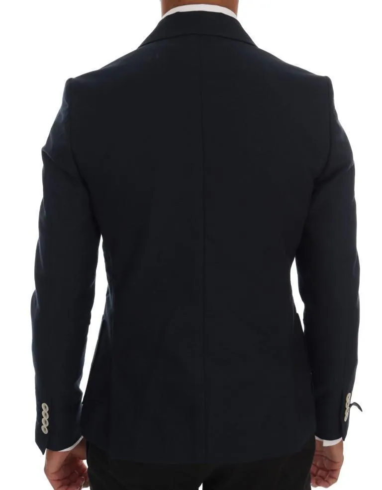 Blue Cotton Slim Fit Blazer Jacket