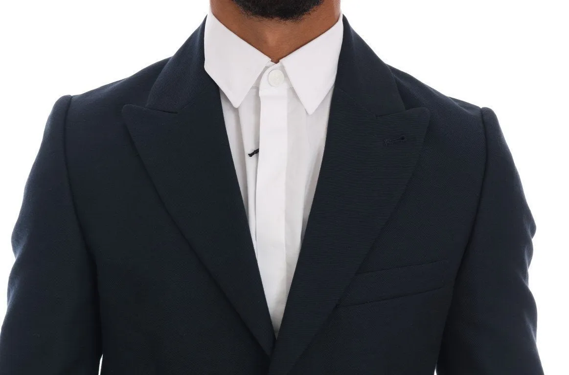 Blue Cotton Slim Fit Blazer Jacket
