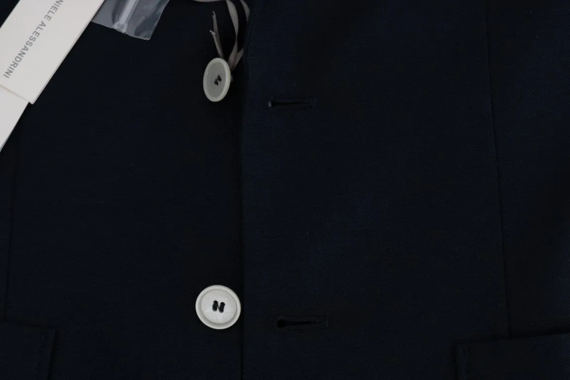 Blue Cotton Slim Fit Blazer Jacket
