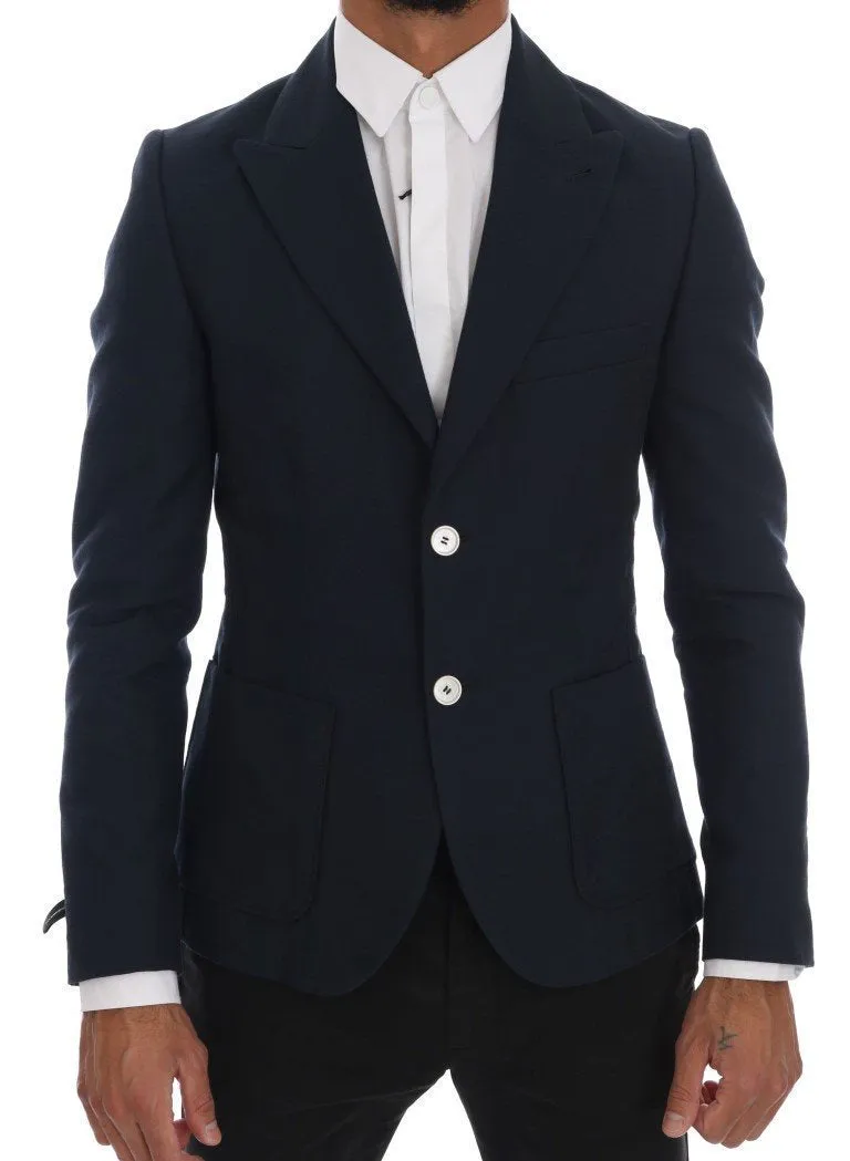 Blue Cotton Slim Fit Blazer Jacket