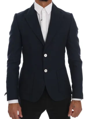 Blue Cotton Slim Fit Blazer Jacket