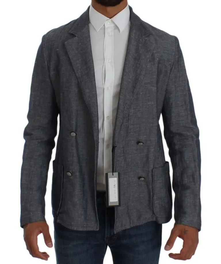 Blue Double Breasted Regular Fit Blazer