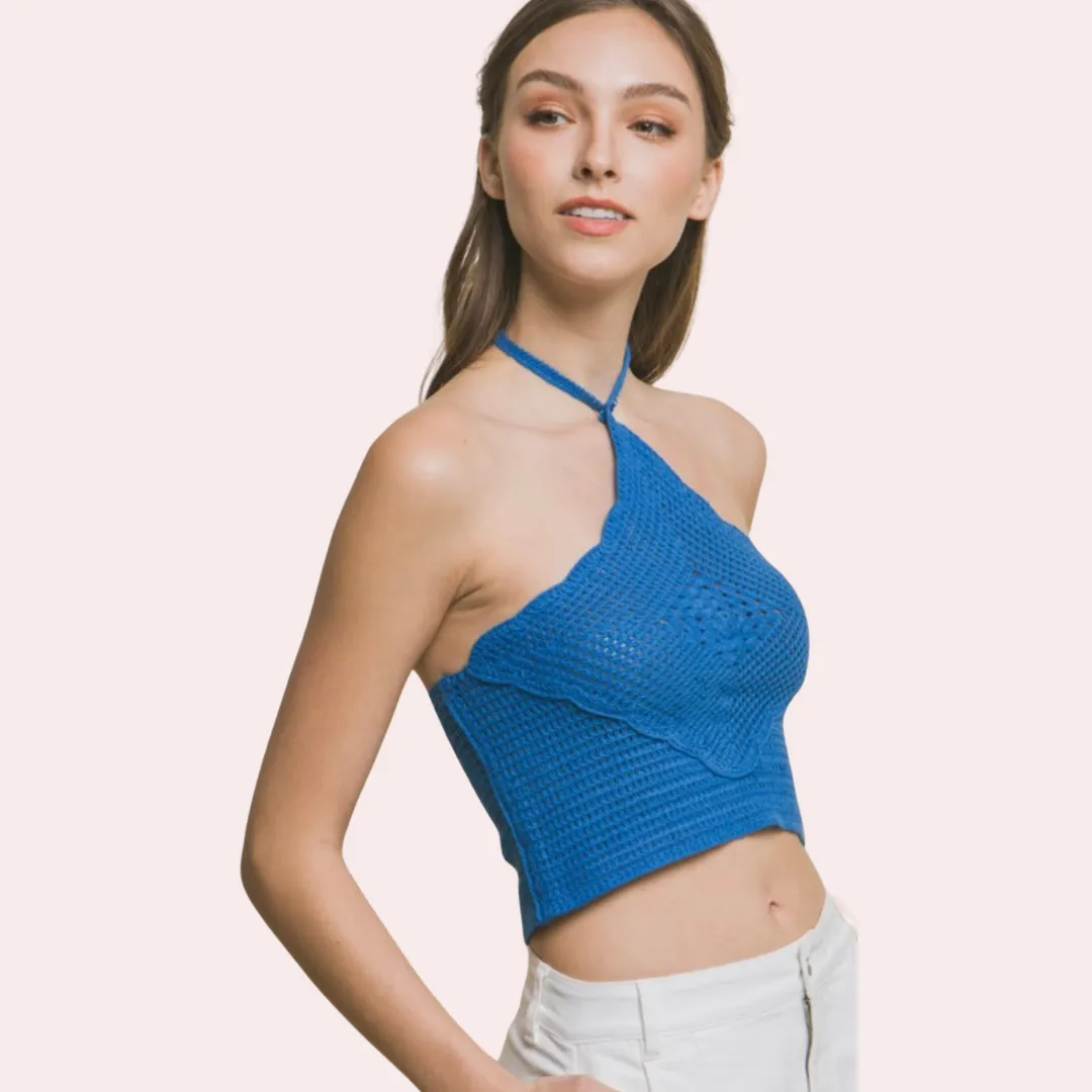 Blue halter crop top