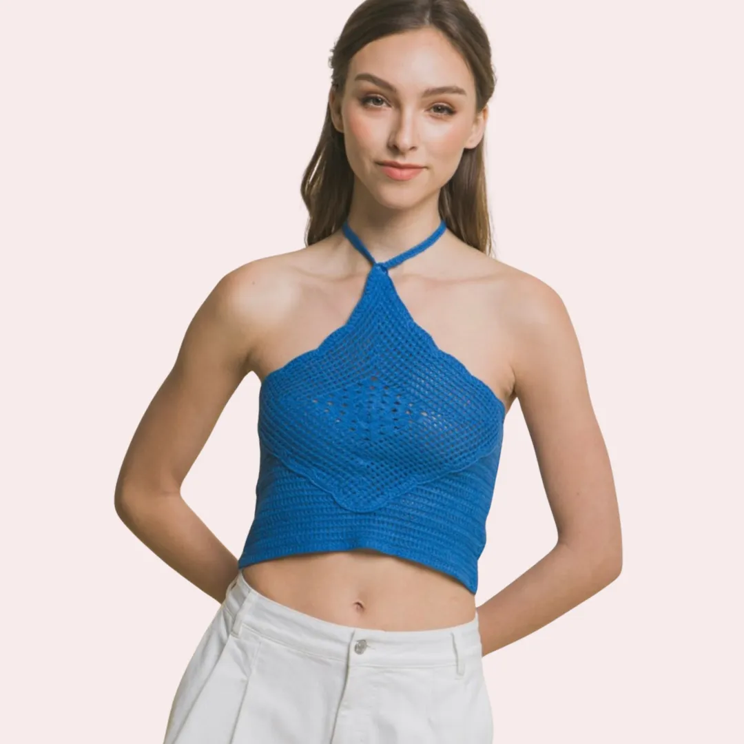 Blue halter crop top