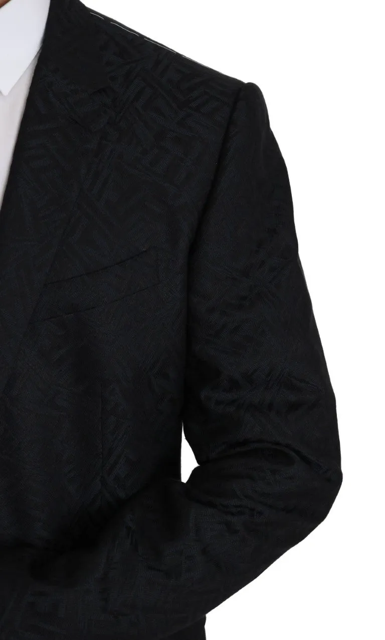 Blue Jacquard Slim Floral Blazer