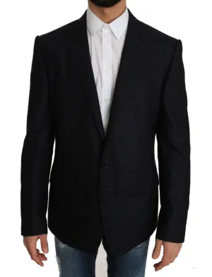 Blue Jacquard Slim Floral Blazer