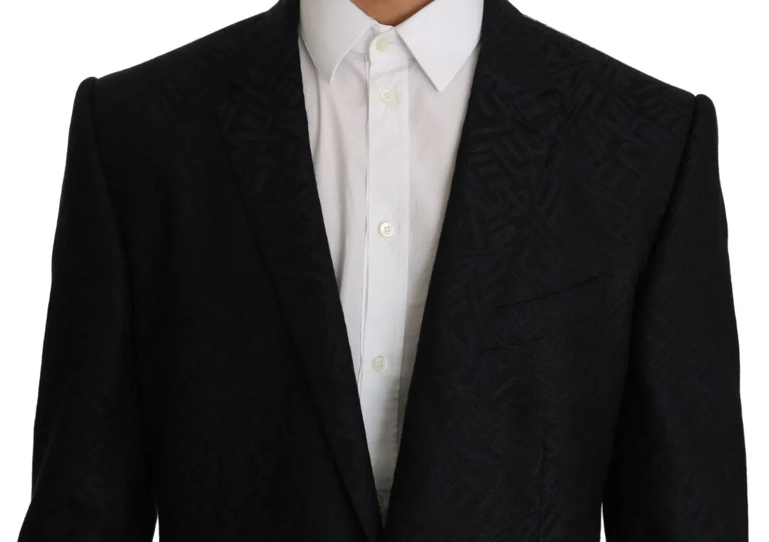 Blue Jacquard Slim Floral Blazer