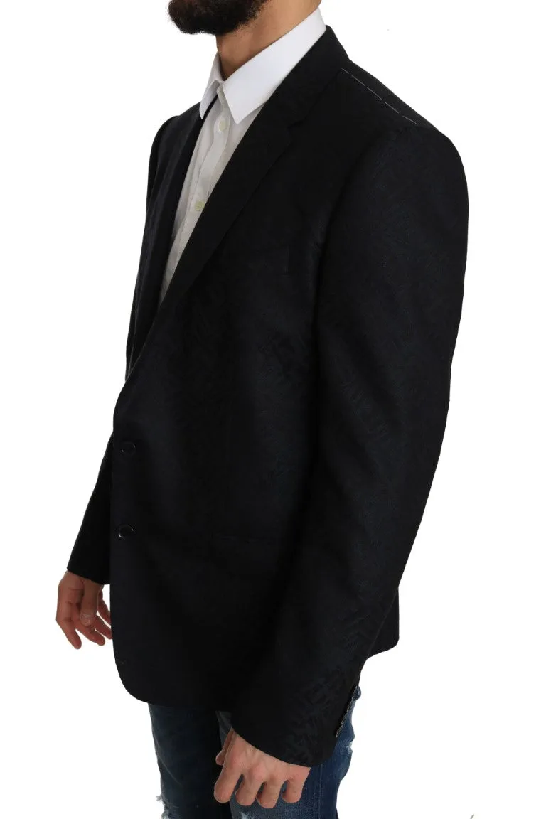 Blue Jacquard Slim Floral Blazer