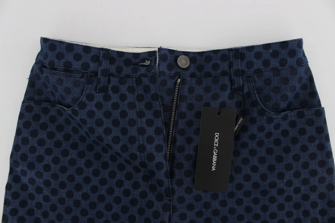 Blue Polka Dotted Denim Cotton Stretch Jeans