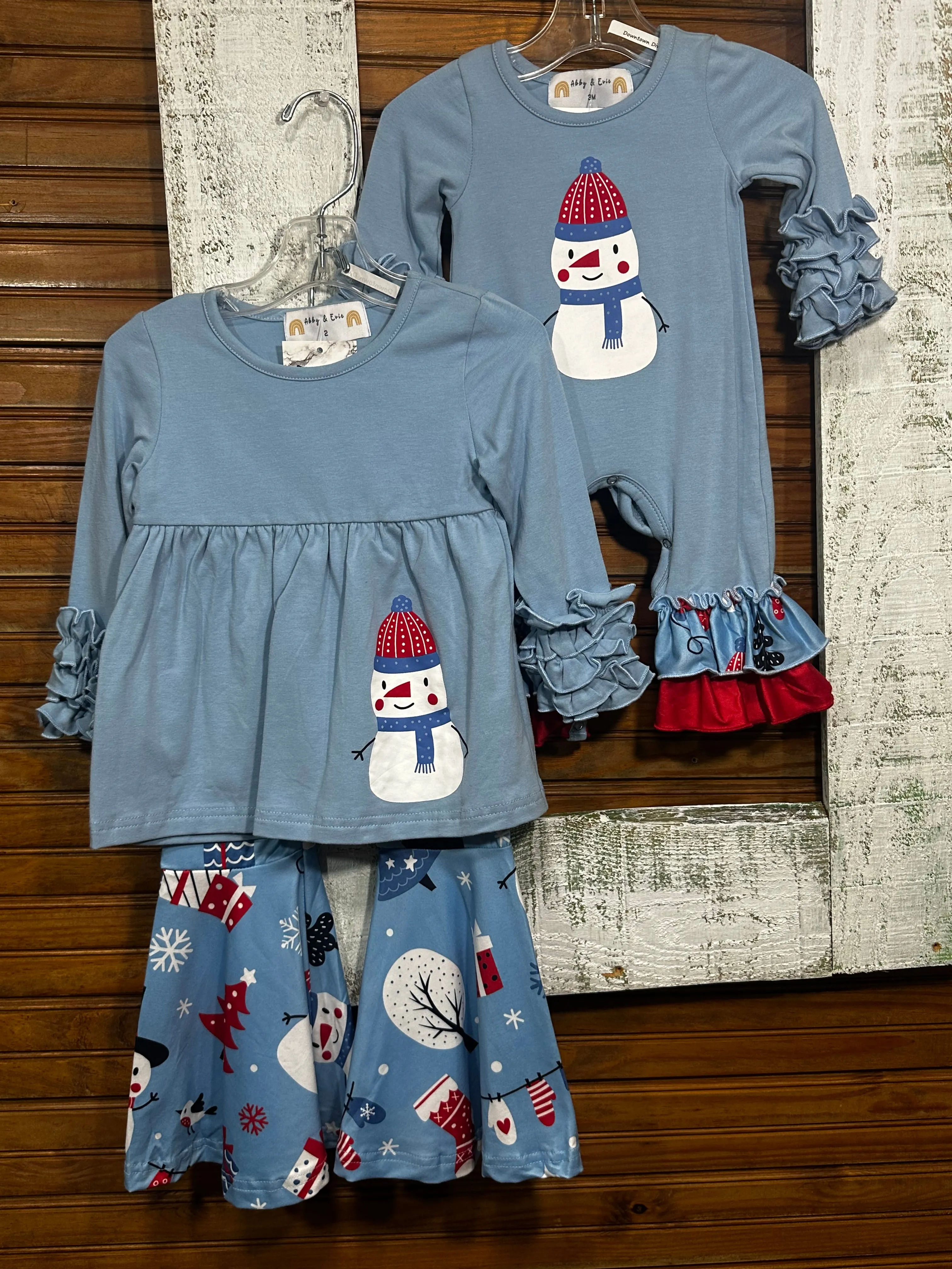 Blue Snowman swing top and Flare Set