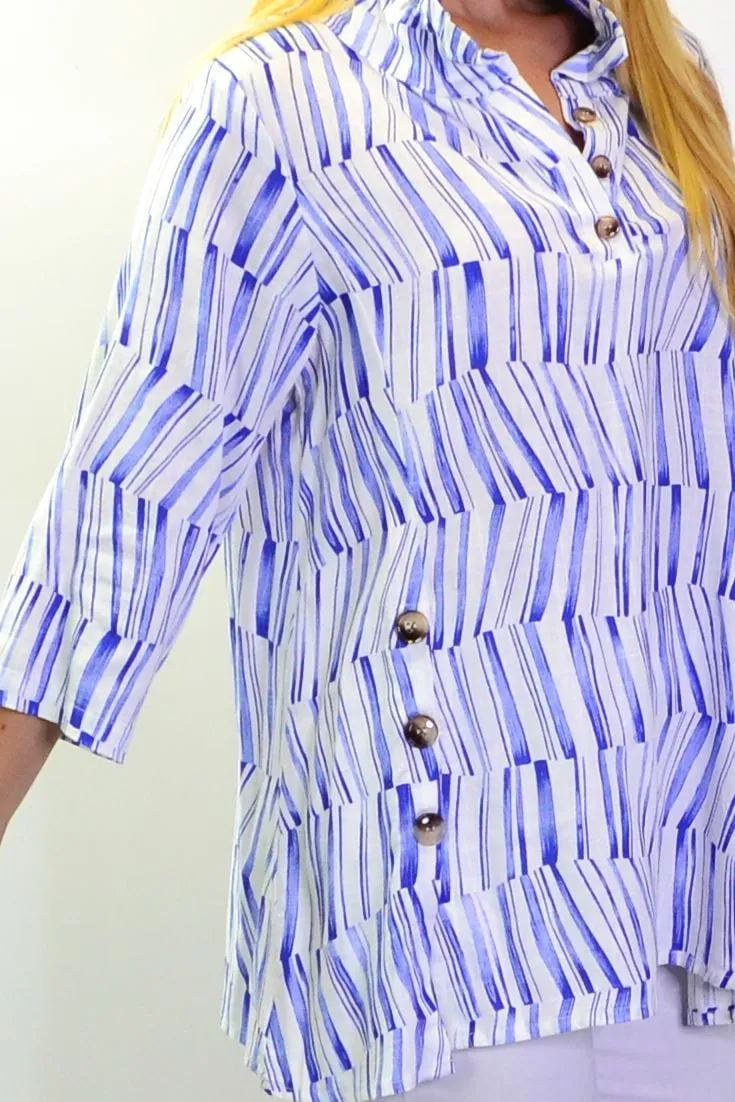 Blue Stripes High Collar Tunic Shirt